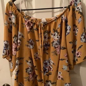 Plus size floral mustard off shoulder top